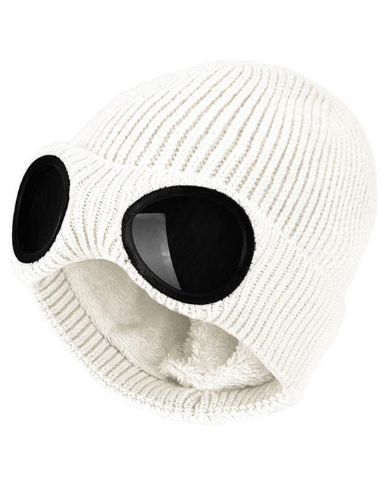 Unisex Einfarbige Goggle-Linsen-Design Beanie Mütze