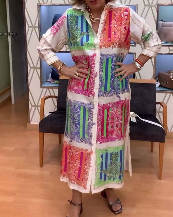 Kleid Patchwork Gedruckt Lang Hemd