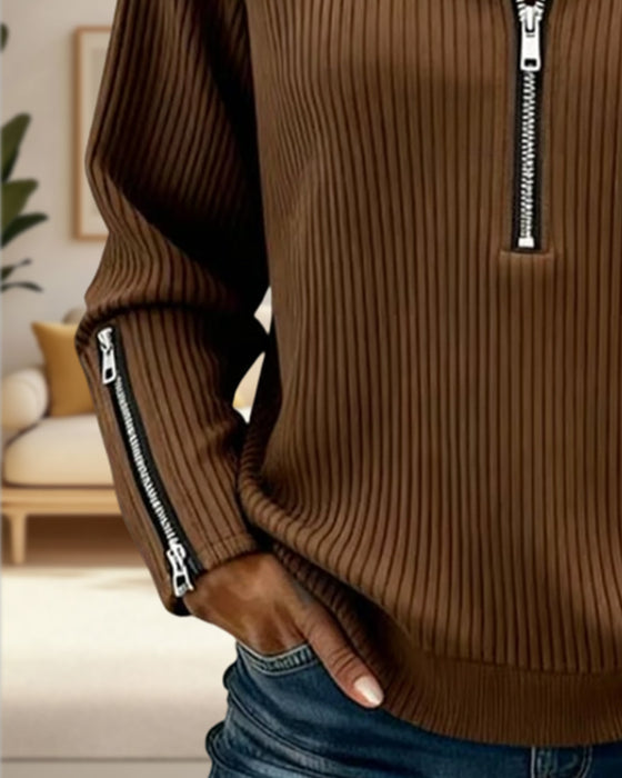 Sweatshirt Halbreißverschluss Kragen Casual