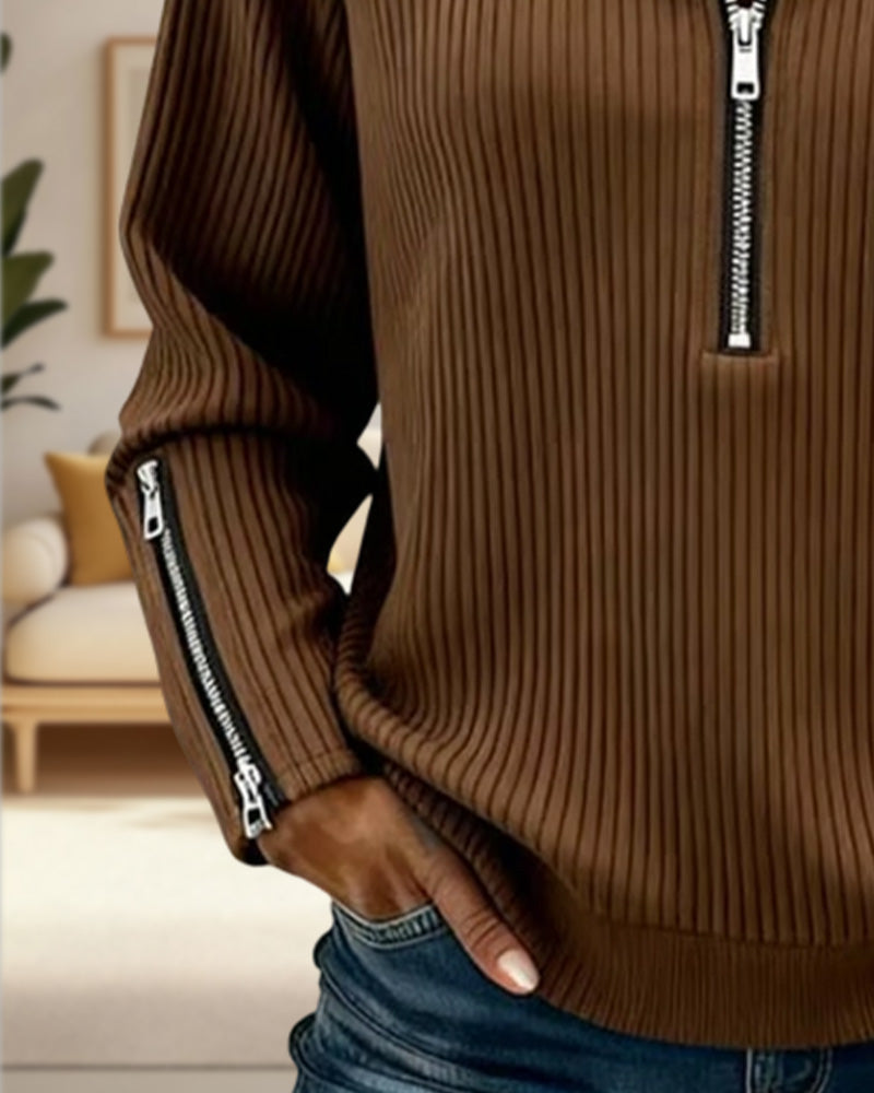 Sweatshirt Halbreißverschluss Kragen Casual
