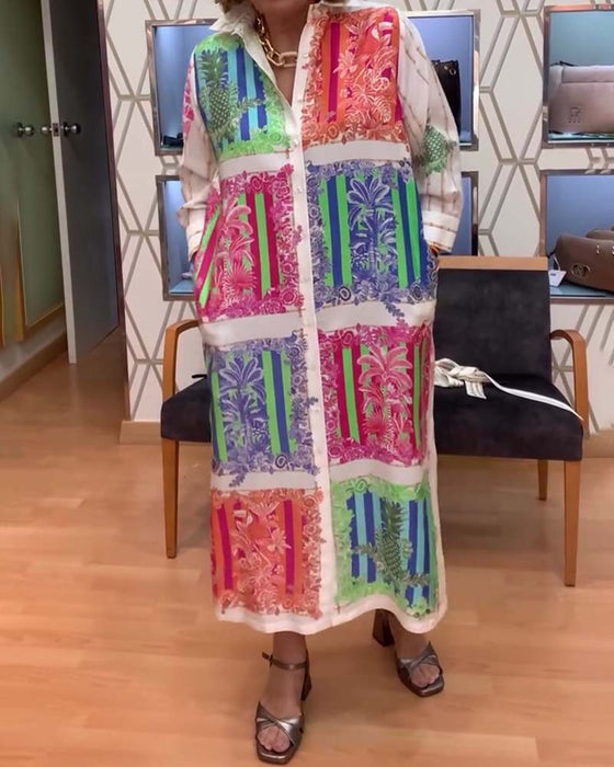 Kleid Patchwork Gedruckt Lang Hemd