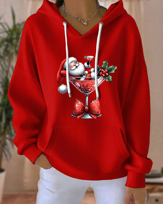 Hoodie Mit Weihnachtsmann Und Weinglas Druck, Kapuzen Design
