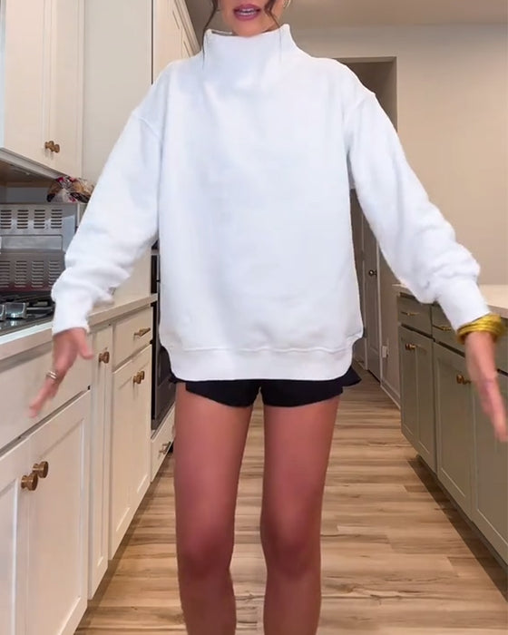 Lässiges Sweatshirt mit hohem Kragen, einfarbig