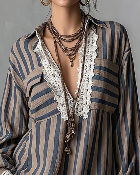 Kleid Lässig Streifen Mode