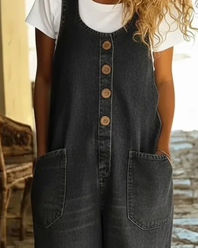 Jumpsuit Lässig Tasche Denim