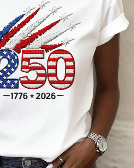 T-Shirt Flagge Flugzeug Druck Kurzarm