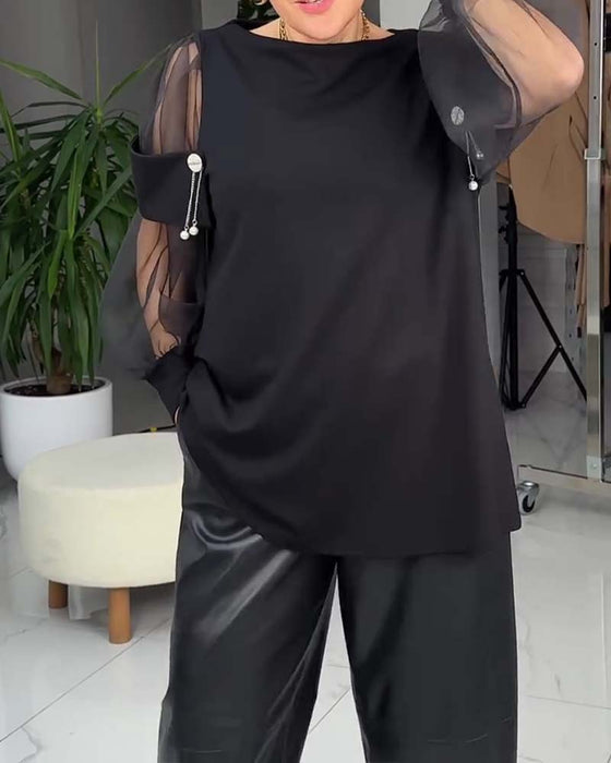 Top Modisch Netz Langarm