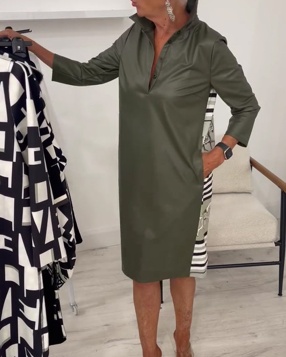 Kleid Revers Uni Langer Ärmel