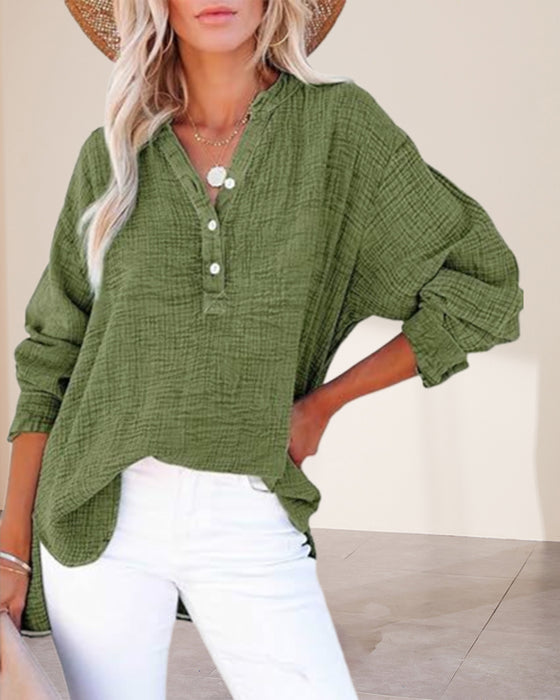 Bluse Plissiert Knopf Langarm