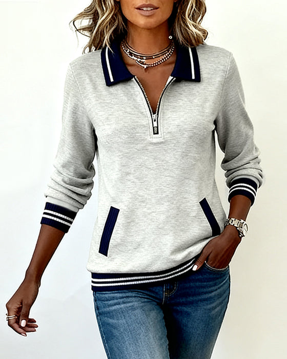 Sweatshirt mit Polo-Kragen und Kontrastfarbiger Naht