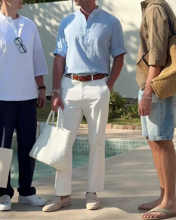 Oberteile Herren Leinen Baumwolle 3/4-Arm Henley-Hemd, Casual Leicht Sommer