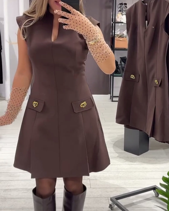 Kleid V-Ausschnitt Elegant Ärmellos