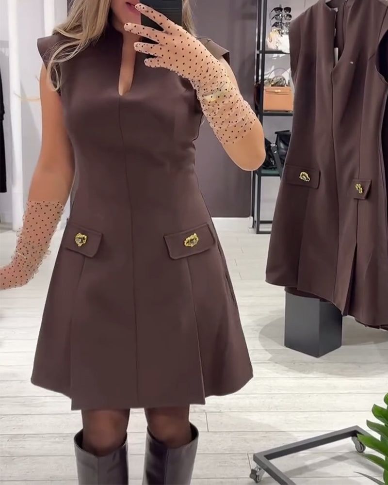 Kleid V-Ausschnitt Elegant Ärmellos