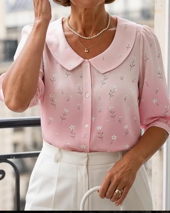 Bluse Blumen Peter Pan Kragen Puffärmel