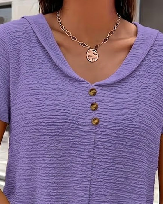 T-Shirt Peter Pan Kragen Drei Knöpfe