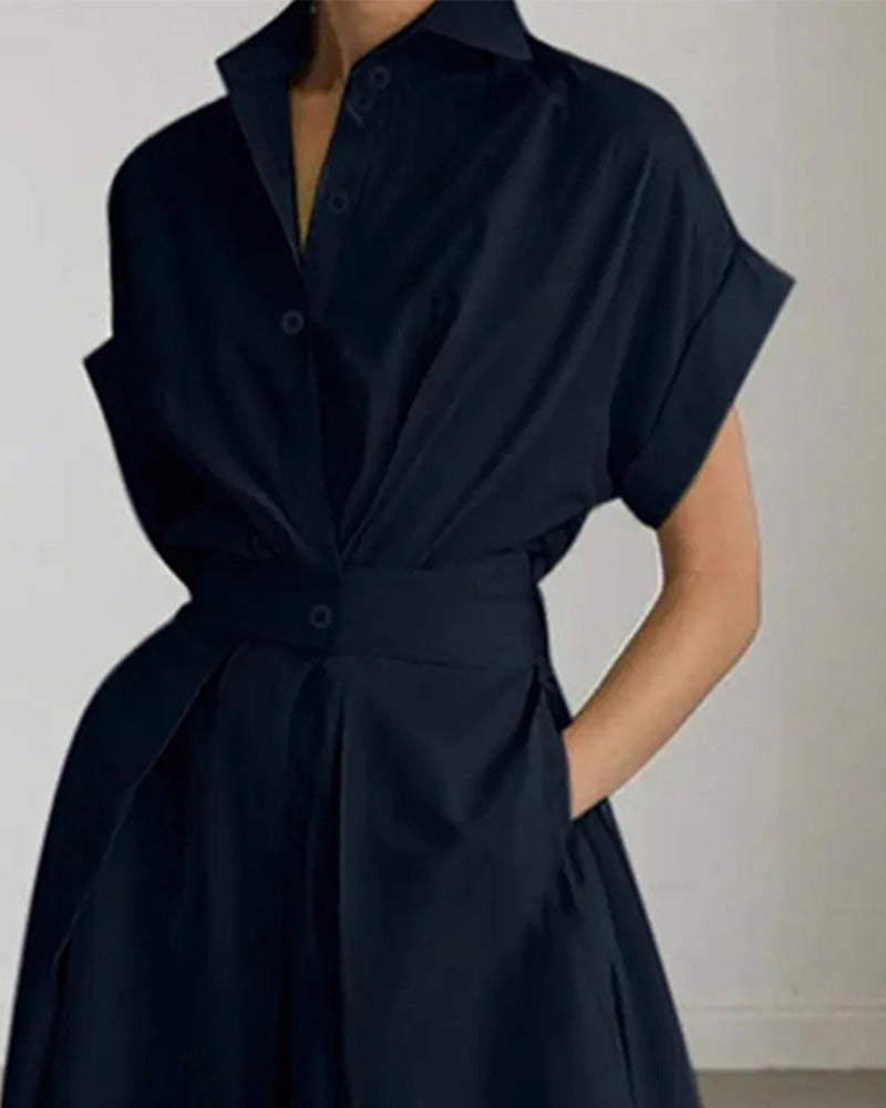 Kleid A-Linie Bindung Hohe Taille Knopf