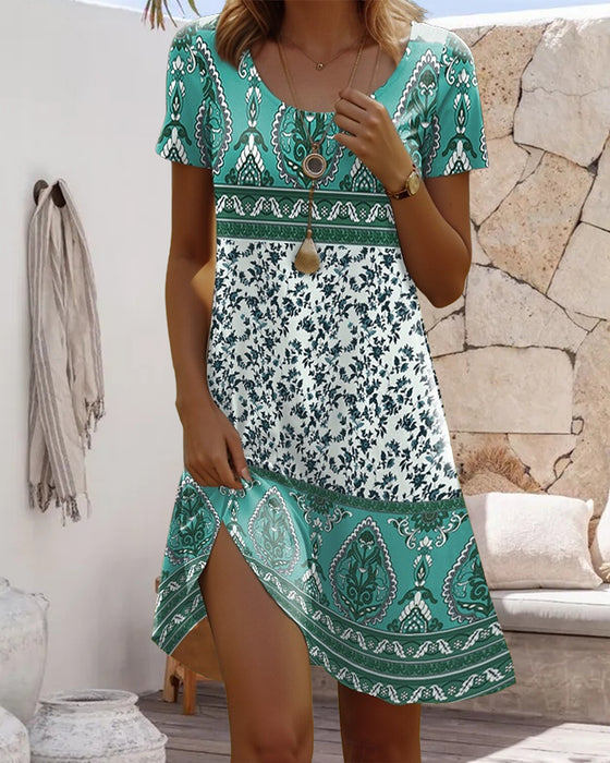 Kleid Kurzarm Kontrastdruck