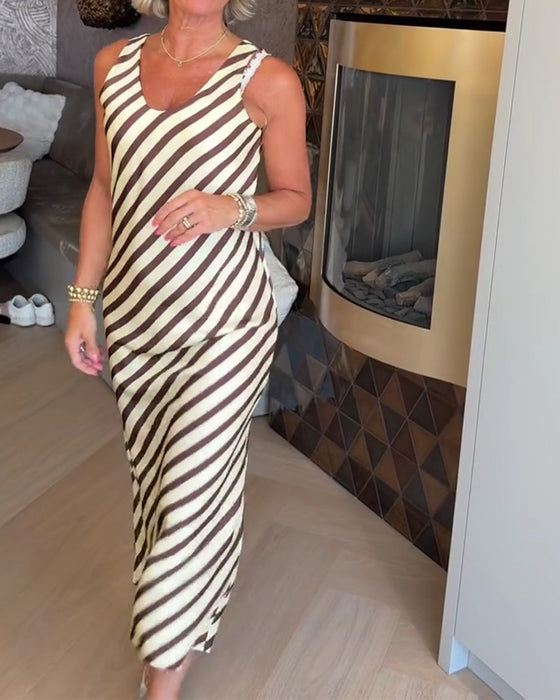 Kleid Ärmellos Streifen Etui Maxi