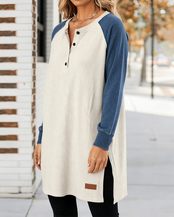 Sweatshirt geschlitzter Saum Denim-Panels