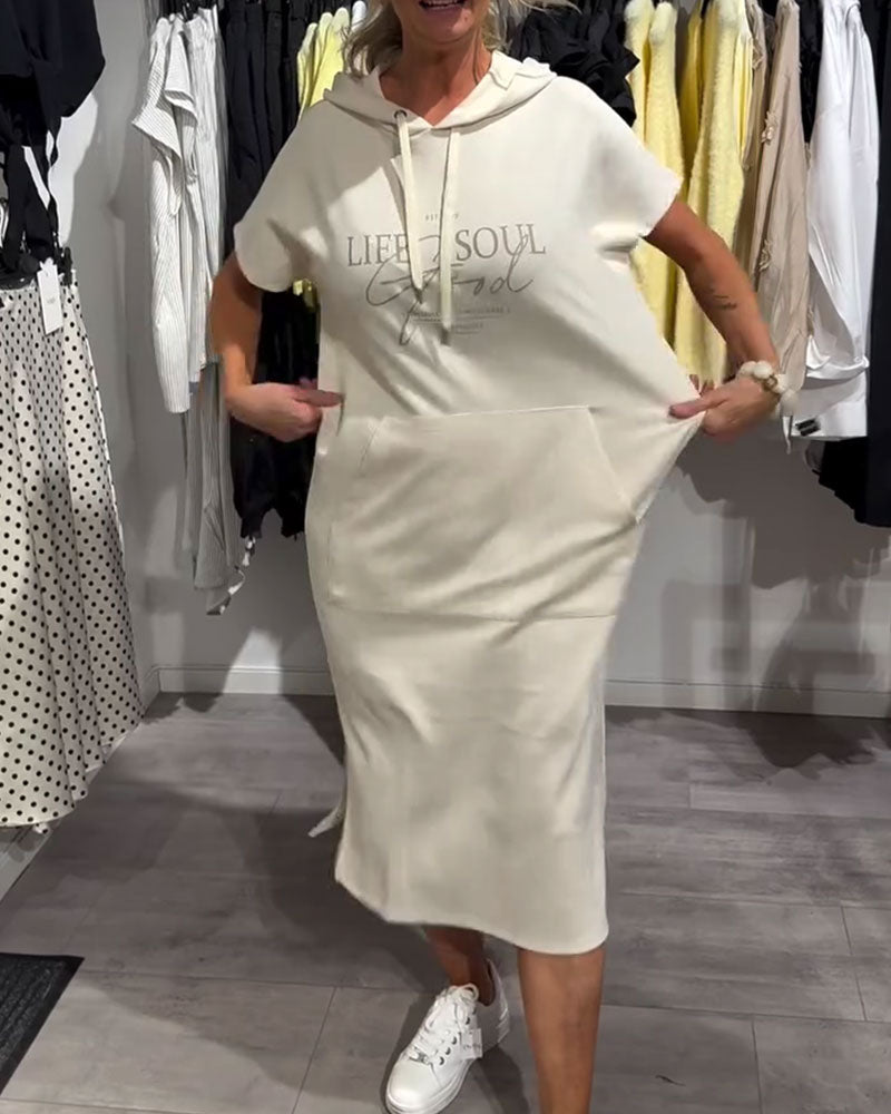 Kleid Buchstabendruck Kapuzenpullover