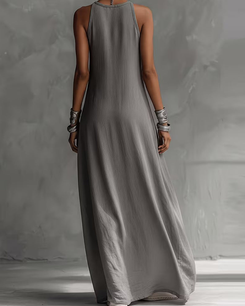 Kleid Ärmellos Tasche Maxi
