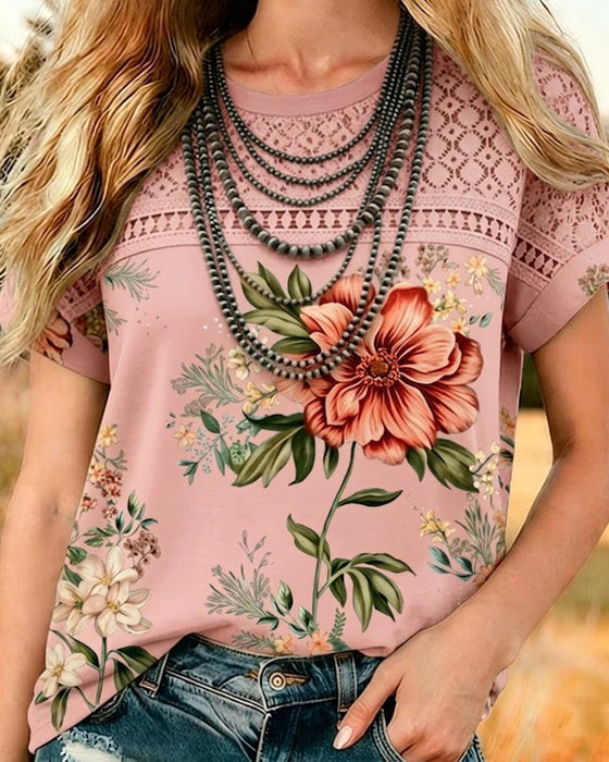 T-Shirt Cut-Out Patchwork Kurzarm