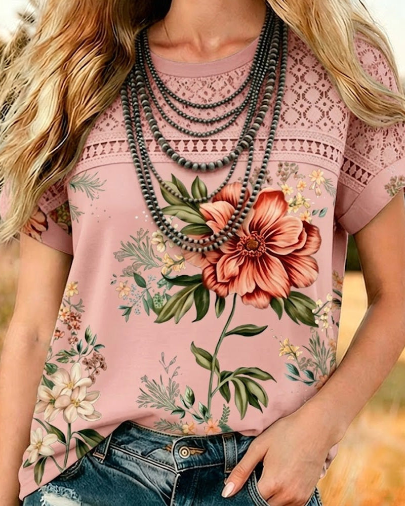 T-Shirt Cut-Out Patchwork Kurzarm