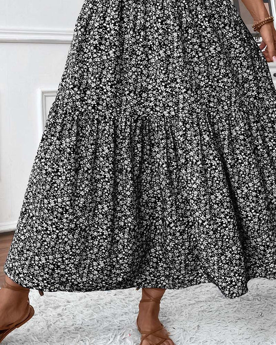 Rock Lagert Kleiner Blumenprint A-Linie Lang