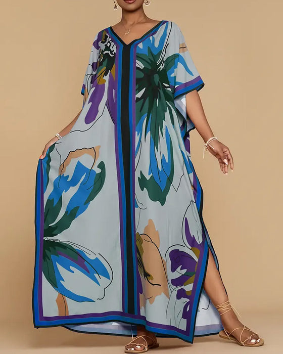 Kleid V-Ausschnitt Locker Druck Resort Cover-Up