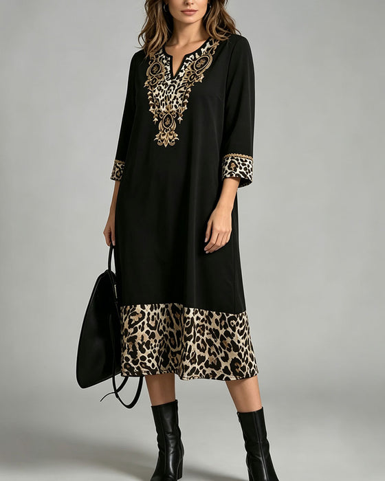 Dress Mini V-Ausschnitt Leopard Druck Patchwork Locker