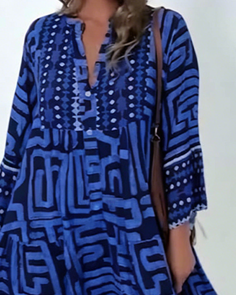 Kleid Etnisch Geometrischer Druck