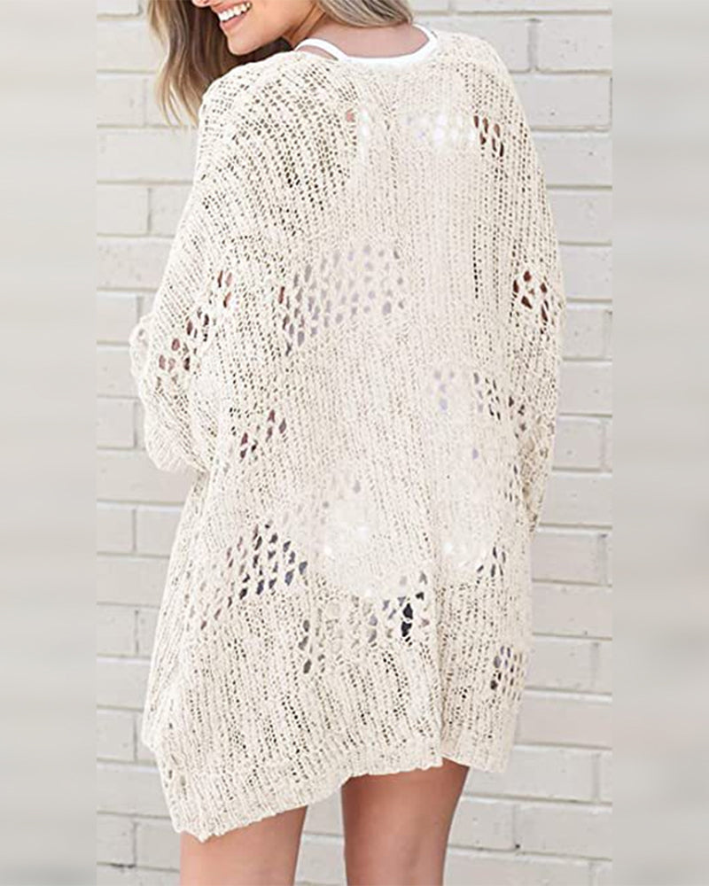 Cardigan Lässig Langarm Hohler Ausschnitt Pullover