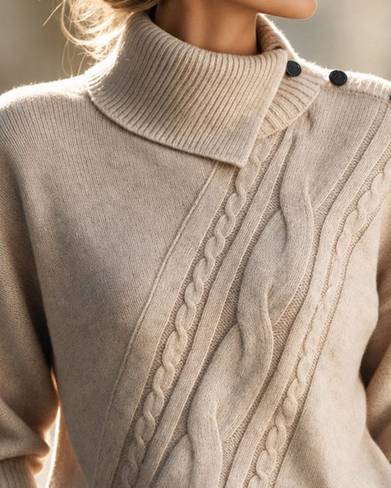 Pullover Diagonal Zopf Turtleneck Knopf