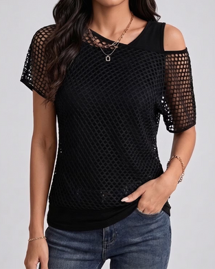 Set Mesh Off-Shoulder Tailliert Tank