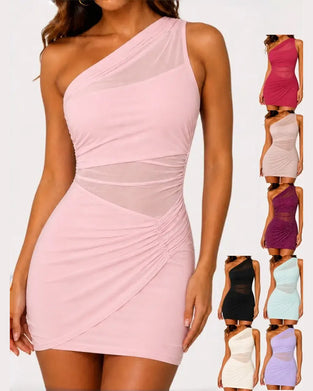 Kleid Ein Schulter Sheer Patchwork