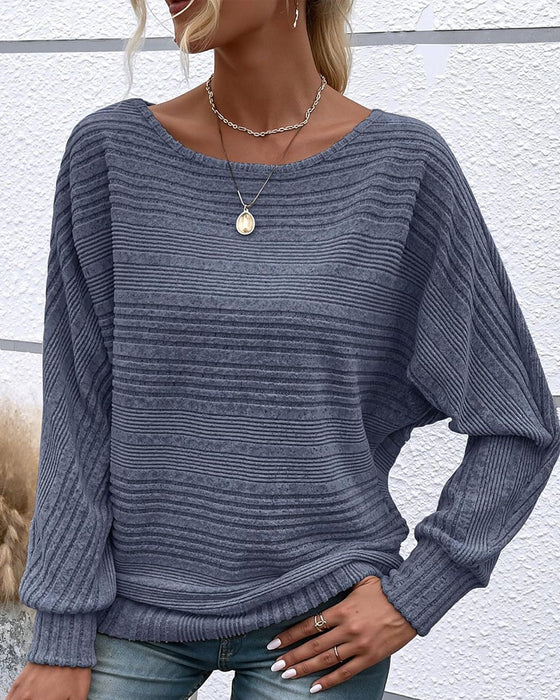Einfarbiges Langarmshirt mit Rundhals und Streifen