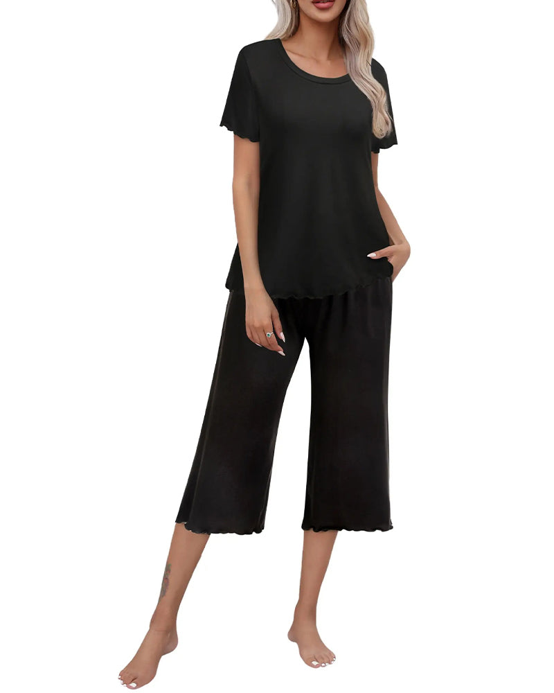 Set Runder Hals Leopard Druck Kurze Ärmel Sieben-Punkt-Hose