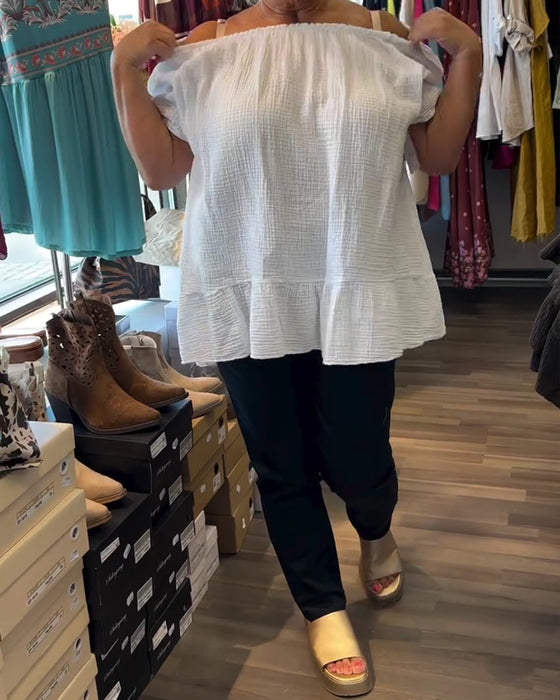 Bluse Rundhals Gerafft Locker Uni