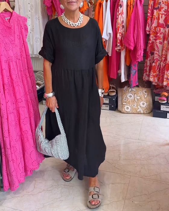 Kleid Plissiert Lässig Einfarbig