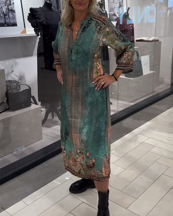 Kleid Stehkragen langarm bedruckt