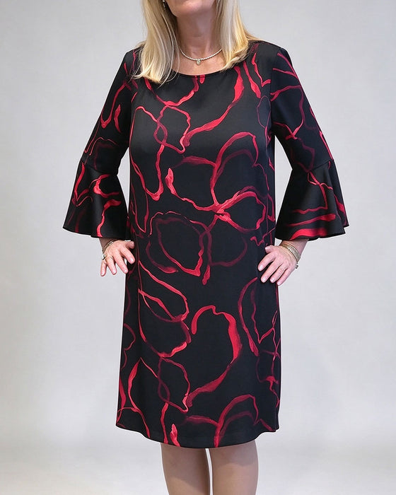 Kleid Kontrastfarbe Rundhals Und Glockenärmel