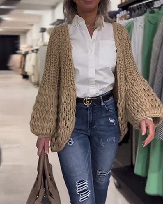 Strickjacke mit Ballonärmeln grobstrick