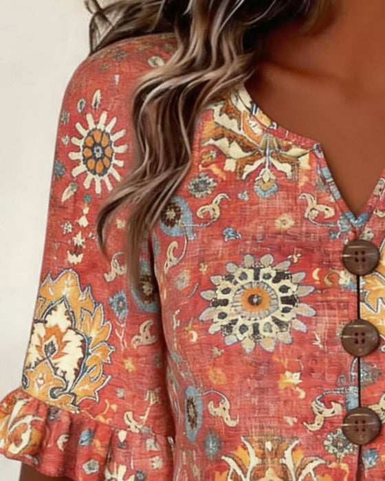 Bluse Ethno Print Flatterärmel