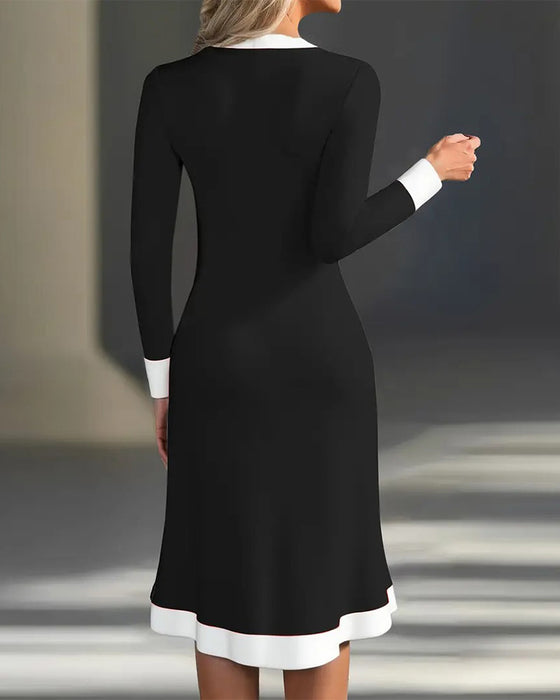Kleid langärmlig Kontrastfarbe elegant