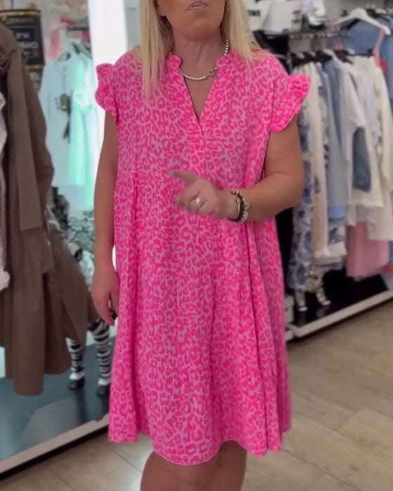 Kleid V-Ausschnitt Leopardenmuster