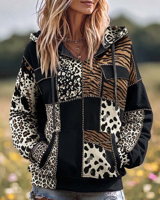 Hoodie Leopardenmuster Patchwork Lässig