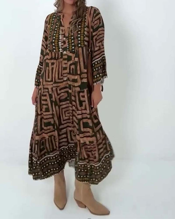 Kleid Etnisch Geometrischer Druck