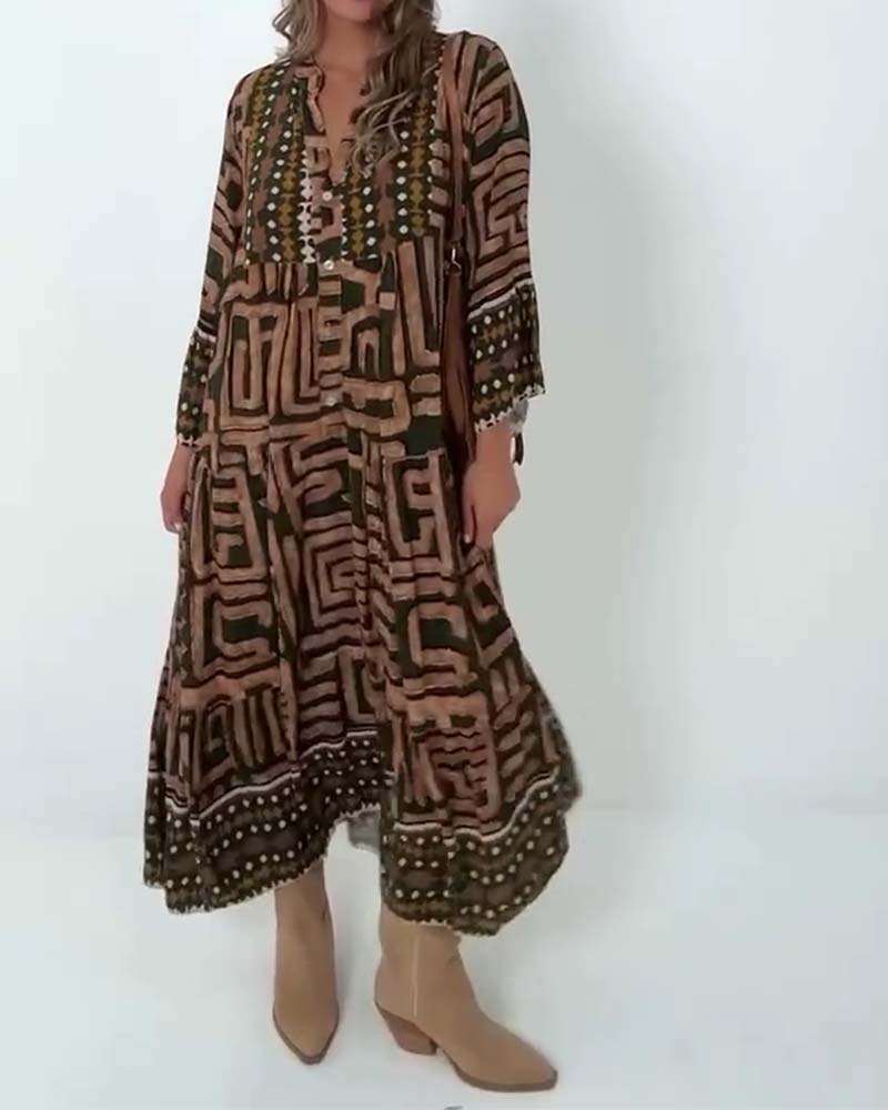 Kleid Etnisch Geometrischer Druck