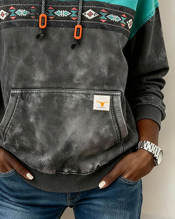 Retro-Hoodie mit Tasche und Color-Blocking