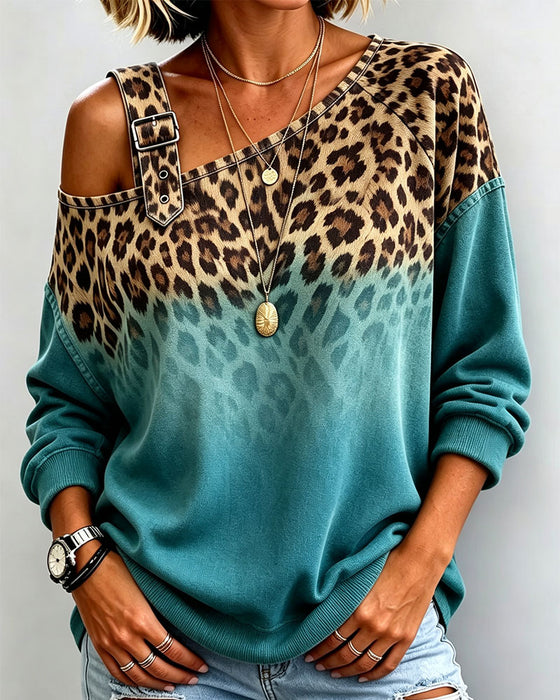 Top Gradient Off-Schulter Leopard Druck